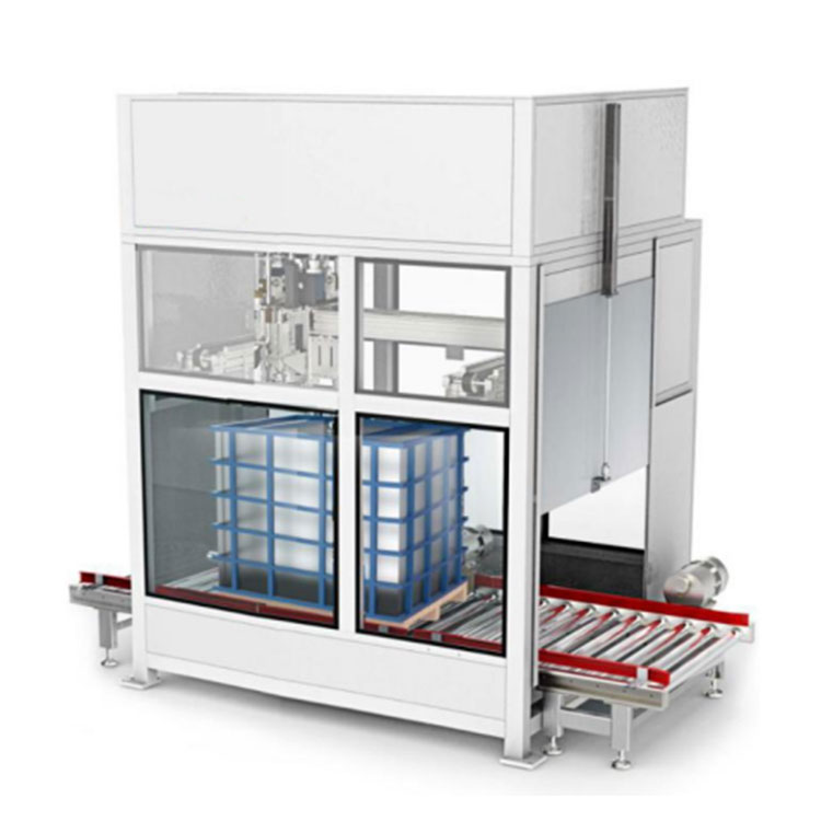 Vollautomatische Abfüllmaschine für chemische Flüssigkeiten im IBC-Fass